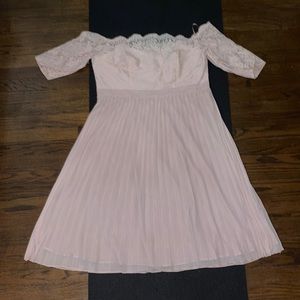 Pleated, lace-detailed Off shoulder dress